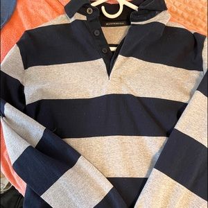 Brandy Melville Sweatshirt - Navy and Gray Striped, button down collar.